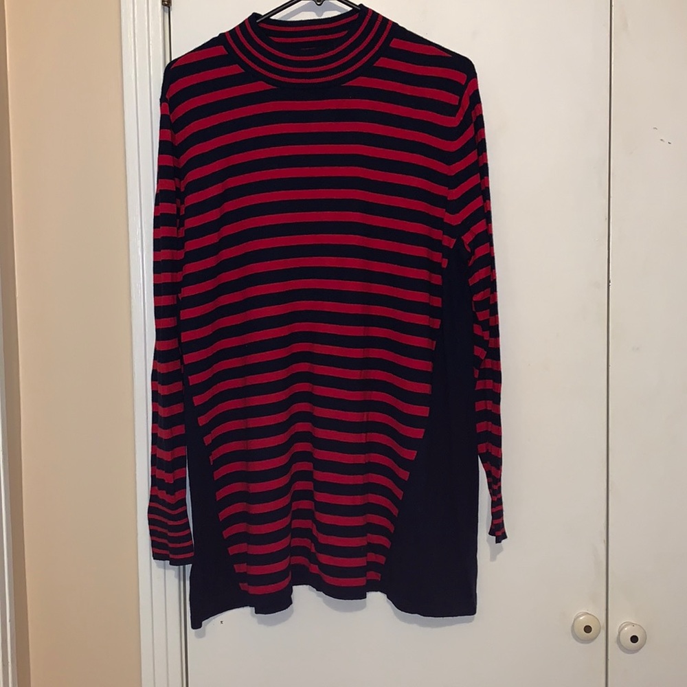 Susan Graver red and dark navy blue stripe top